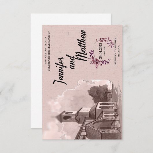Waterverf voor het uitnodigen van bruiloft kaart (Voorkant / Achterkant)