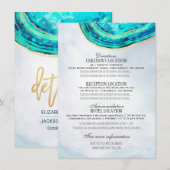 Waterverf voor huwelijksdetails Blauwgroen en goud Kaart (Voorkant / Achterkant)