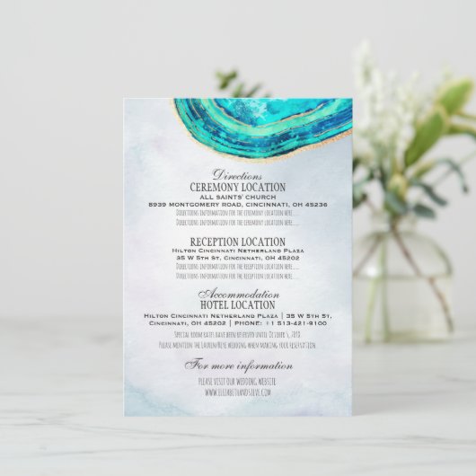 Waterverf voor huwelijksdetails Blauwgroen en goud Kaart (Staand voorkant)