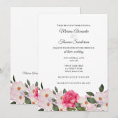 Waterverf voor huwelijksuitnodiging roze witte roz kaart (Voorkant / Achterkant)