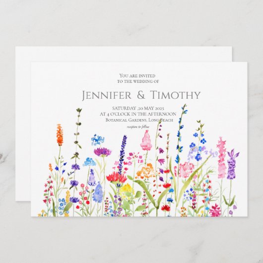 Waterverf voor huwelijksuitnodiging voor kleurrijk kaart (Voorkant / Achterkant)