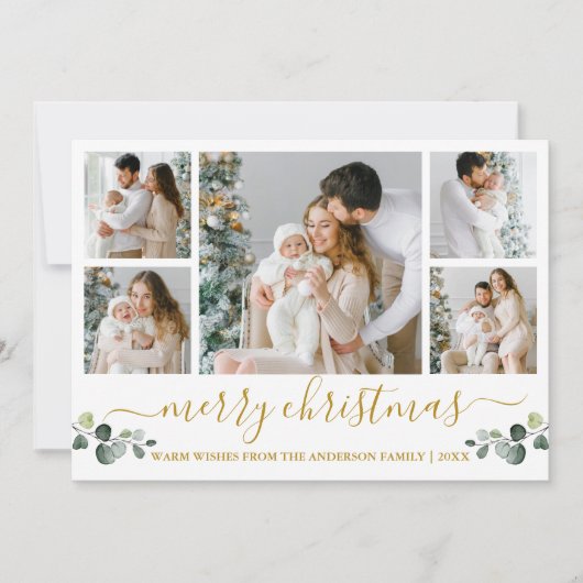 Waterverf voor kalligrafie Eucalyptus Gold Kerstmi Feestdagenkaart (Voorkant)