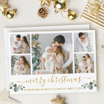 Waterverf voor kalligrafie Eucalyptus Gold Kerstmi Feestdagenkaart<br><div class="desc">Moderne kalligrafiescript Vrolijk Kerstmis 5 de Kaart van de Vakantie van de Foto omvat Waterverf Eucalyptus Leaves. Gold Text.</div>