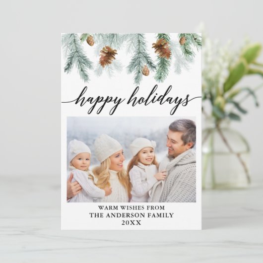 Waterverf voor kalligrafie Pine Cones Foto Feestdagenkaart (Staand voorkant)