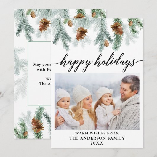 Waterverf voor kalligrafie Pine Cones Foto Feestdagenkaart (Voorkant / Achterkant)