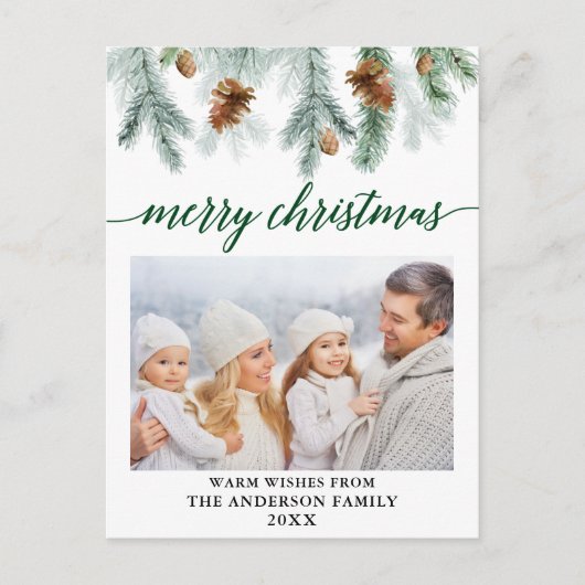 Waterverf voor kalligrafie Pine Cones Green Kerstm Briefkaart (Voorkant)