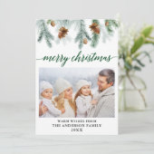 Waterverf voor kalligrafie Pine Cones Green Kerstm Feestdagenkaart (Staand voorkant)