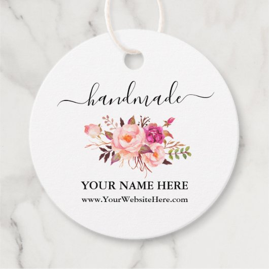 Waterverf voor kalligrafie Roze Floral Handgemaakt Bedankjes Labels (Voorkant)