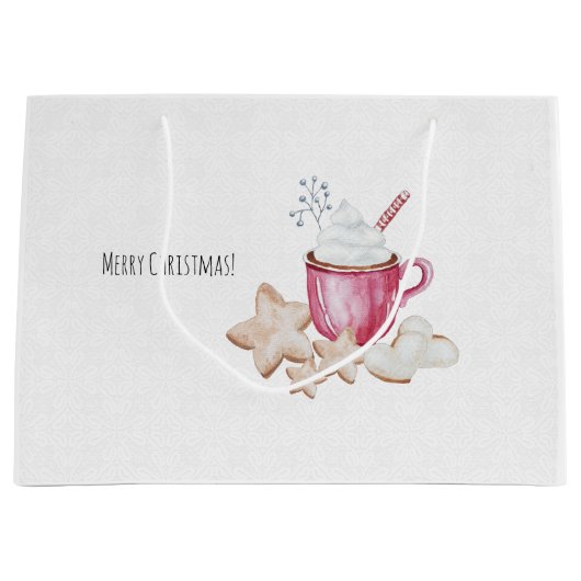 Waterverf voor kerst-warme cacao en koekjes groot cadeauzakje (Voorkant)