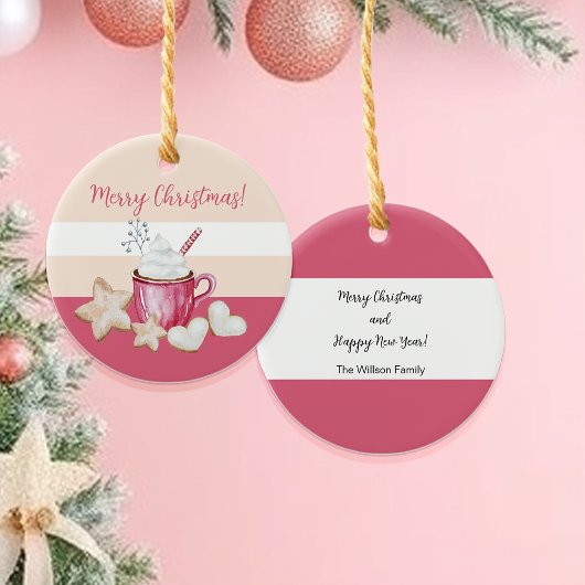 Waterverf voor kerst-warme cacao en koekjes keramisch ornament