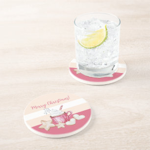 Waterverf voor kerst-warme cacao en koekjes zandsteen onderzetter