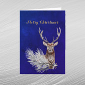 Waterverf voor kerstblauw deer pine Branch Cones Feestdagen Kaart