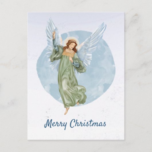 Waterverf voor kerstblauw engel feestdagenkaart (Voorkant)