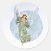 Waterverf voor kerstblauw engel ronde sticker (Voorkant)