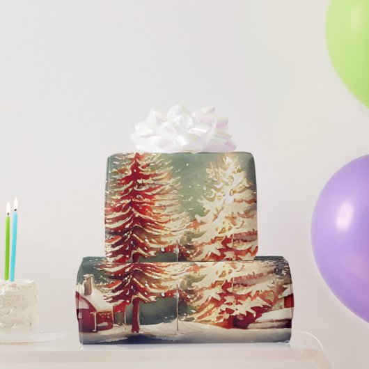 Waterverf voor kerstbomen cadeaupapier (Feestgeschenken)
