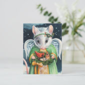 Waterverf voor kerstengel-muis en kardinalen briefkaart (Staand voorkant)