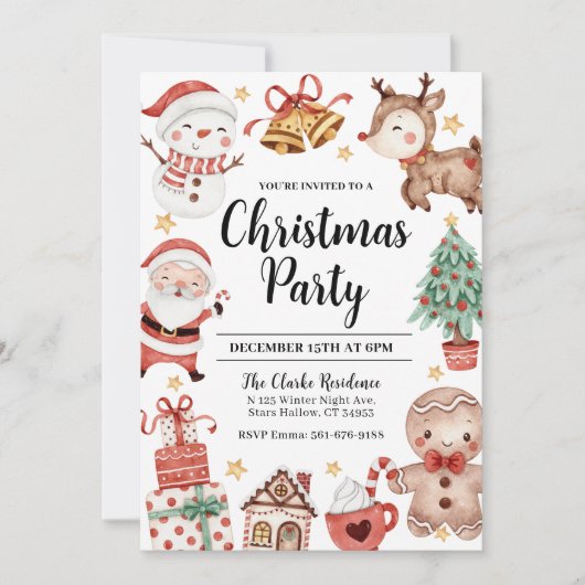 Waterverf voor kerstfeestdagen kaart (Voorkant)