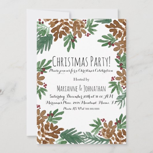 Waterverf voor kerstfeestdagen Pinecones Greenery  Kaart (Voorkant)