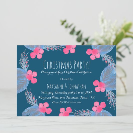 Waterverf voor kerstfeestdagen Pionsettias Berry B Kaart (Staand voorkant)