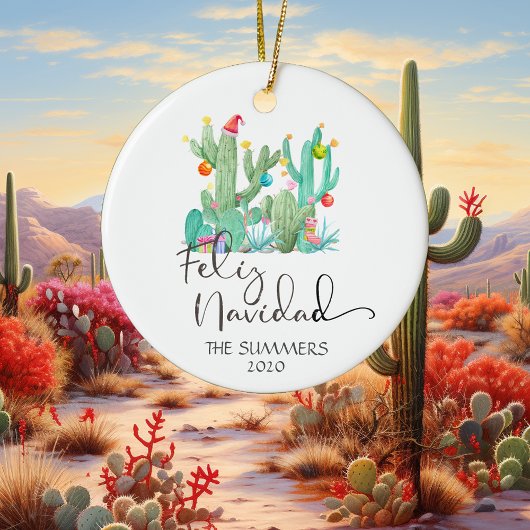 Waterverf voor kerstfeestvieren Navidad Cactus - A Keramisch Ornament