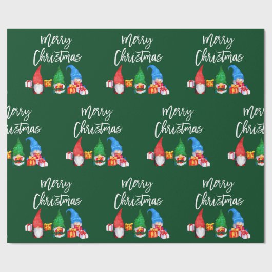 Waterverf voor Kerstmis in penseelscript Gnomen Gr Cadeaupapier (Vlak)