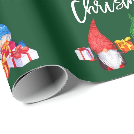 Waterverf voor Kerstmis in penseelscript Gnomen Gr Cadeaupapier (Rol Hoek)