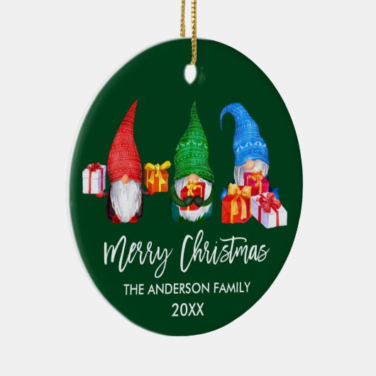Waterverf voor Kerstmis in penseelscript Gnomen Gr Keramisch Ornament (Rechts)