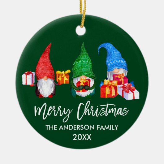 Waterverf voor Kerstmis in penseelscript Gnomen Gr Keramisch Ornament (Voorkant)