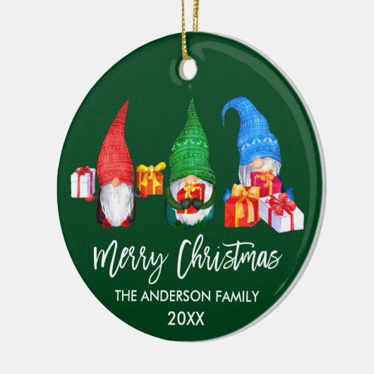 Waterverf voor Kerstmis in penseelscript Gnomen Gr Keramisch Ornament (Links)