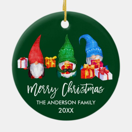 Waterverf voor Kerstmis in penseelscript Gnomen Gr Keramisch Ornament (Achterkant)