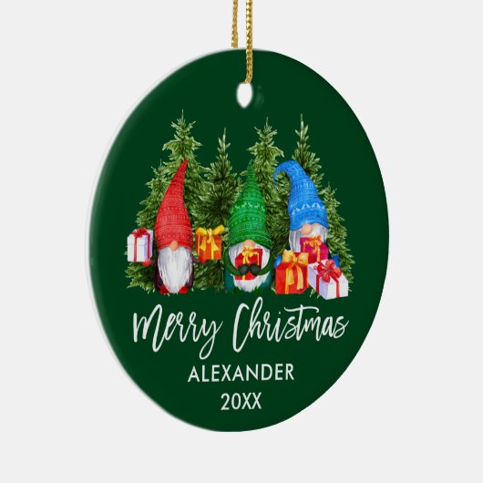 Waterverf voor Kerstmis in penseelscript Gnomen Gr Keramisch Ornament (Rechts)