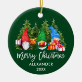 Waterverf voor Kerstmis in penseelscript Gnomen Gr Keramisch Ornament (Voorkant)