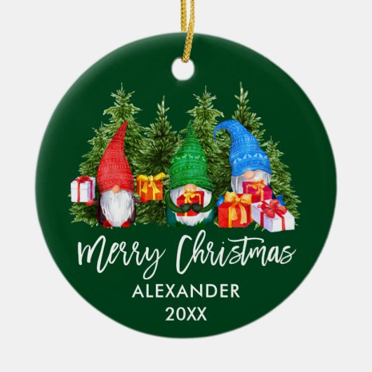 Waterverf voor Kerstmis in penseelscript Gnomen Gr Keramisch Ornament (Voorkant)