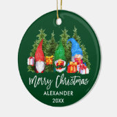 Waterverf voor Kerstmis in penseelscript Gnomen Gr Keramisch Ornament (Links)