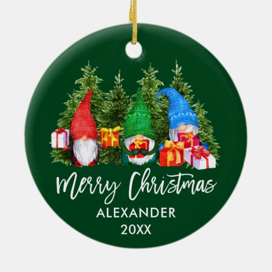 Waterverf voor Kerstmis in penseelscript Gnomen Gr Keramisch Ornament (Achterkant)