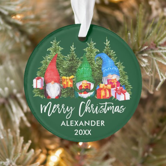 Waterverf voor Kerstmis in penseelscript Gnomen Gr Ornament (Boom)