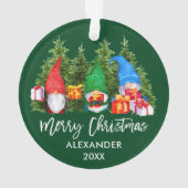 Waterverf voor Kerstmis in penseelscript Gnomen Gr Ornament (achterkant)