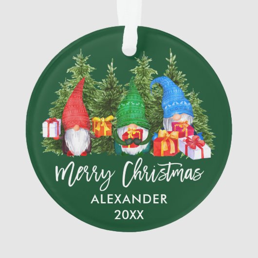 Waterverf voor Kerstmis in penseelscript Gnomen Gr Ornament (achterkant)