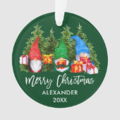 Waterverf voor Kerstmis in penseelscript Gnomen Gr Ornament (voorkant)