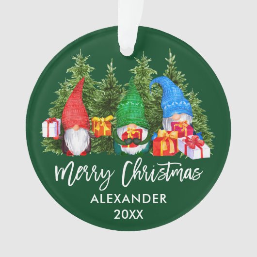 Waterverf voor Kerstmis in penseelscript Gnomen Gr Ornament (voorkant)