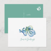 Waterverf voor kerstmis Kaart Octopus Briefkaart (Voorkant / Achterkant)