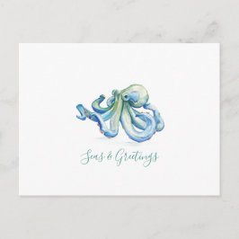 Waterverf voor kerstmis Kaart Octopus Briefkaart