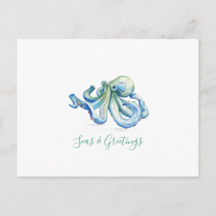 Waterverf voor kerstmis Kaart Octopus Briefkaart
