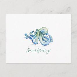 Waterverf voor kerstmis Kaart Octopus Briefkaart