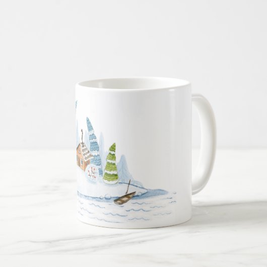 Waterverf voor kerstmis met winterhuis koffiemok (Voorkant rechts)