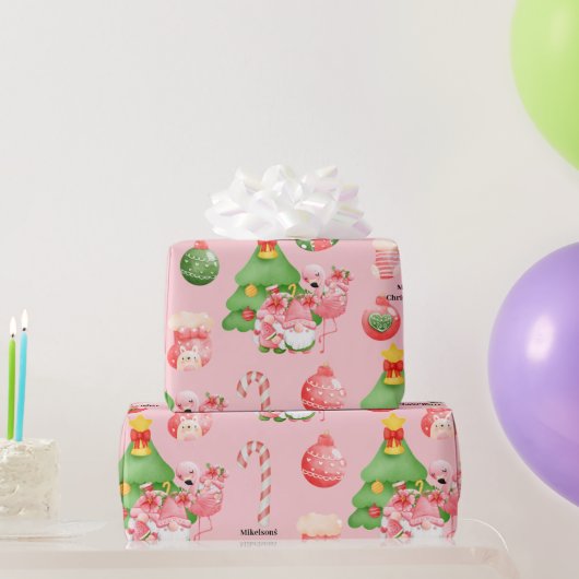 Waterverf voor kerstmis roze en groen tropisch hou cadeaupapier (Feestgeschenken)