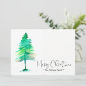 Waterverf voor kerstmis van familie Pinetree, pers Feestdagenkaart (Staand voorkant)