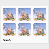 Waterverf voor kerstontbijtkoek van en naar vierkante sticker (Vel)