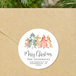 Waterverf voor kerstpine-structuur Retouradres Ronde Sticker