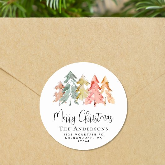 Waterverf voor kerstpine-structuur Retouradres Ronde Sticker